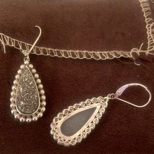 NWOT Ross-Simons Sterling Silver Druzy Lever Back Drop Earrings . Major Sparkle!